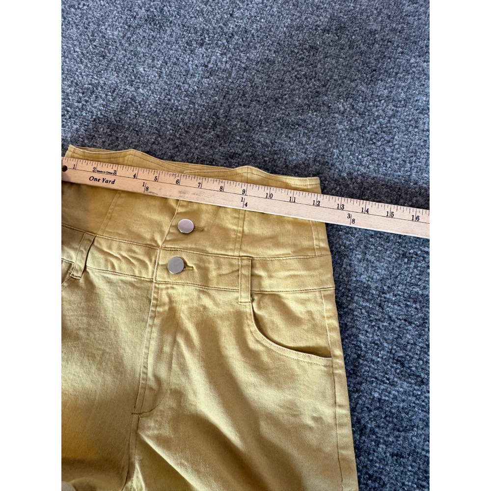 FAVLUX Mustard Yellow High Waisted Triple Button Fly Cuffed Shorts Womens SZ S - Picture 4 of 13